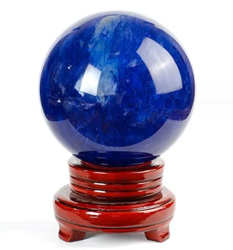 Crystal Ball Melting Blue Quartz Gemstone Sphere with Stand Polished Divination for Feng Shui Aura Home Desk Decor,8cm/3.1in Gem
