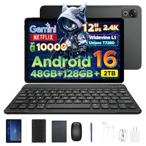 【数限定6000円オフ 6部品付属】POCKAM P12 Android16 12インチ 大画面 タブレット Gemini AI機能 8コア CPU 48GB RAM+128GB ROM+2TB拡張可 2.4K 解像度 120Hz高リフレッシュレート 10000mAh大容量バッテリー Widevine L1