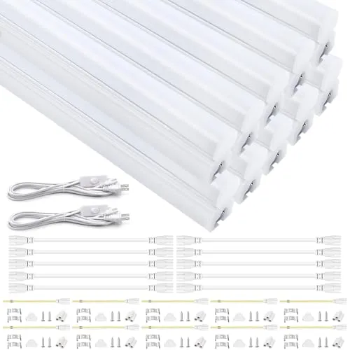 明るく省エネ 一体式 LED蛍光灯 20W形 昼白色 9.5Ｗで1500lm 57cm 高効率照明器具 低ノイズ 低発熱 フリッカーレス 10本まで連結 180°広配光 1.8ｍ電源コード PSE済（20ｗ形-昼白色-10本）