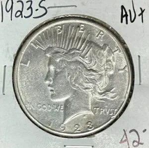 1923-S ピース シルバー ドル ~ AU+ ~ 良品コイン ~