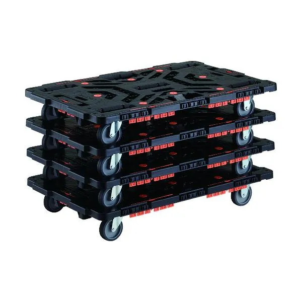 (大型) TRUSCO 206-3375 BT900KJ3-E100-M4 マトメ買イ 連結式樹脂製平台車 ビートル 900X600 自在3輪 柵付 4台セット 2063375