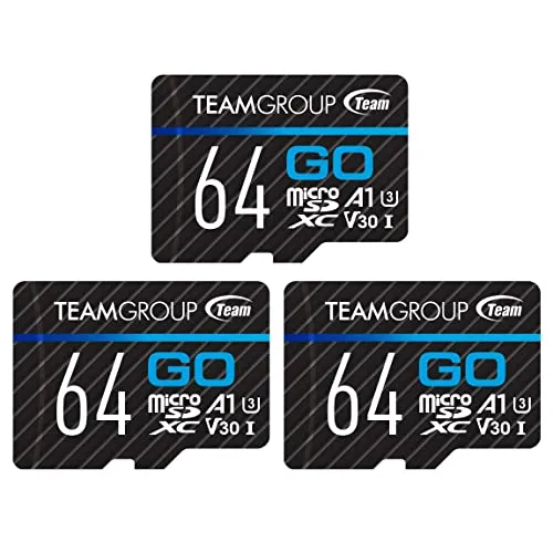 TEAMGROUP GO Card 64GB x 3 Pack Micro SDXC UHS-I U3 V30 4K for GoPro & Drone & Action Cameras High Speed Flash Memory Card with