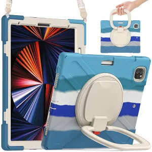 iPad Air 13 ケース 2024 M2/ iPad Pro 12.9 第 6 5 4 3 世代 ケース 縦置き 360°回転持ち手 耐衝撃 ペンシル収納 頑丈 キッズ かわいい 子供 子ども 持ち手付き 肩掛け 斜め掛け アイパッド 可愛く丈夫ス