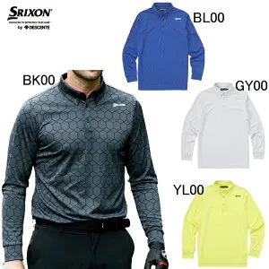 スリクソン by デサント SRIXON ジャカード総柄 ボタンダウン長袖ポロシャツ RGMWJB04 メンズ ゴルフウエア セール 秋冬モデル