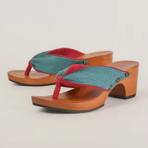 水鳥工業 みずとり 下駄 hitete スタンダード 6.5cmヒール [KC-26 畳縁・ターコイズ/ワイン・ワイン (m2 かぐらや)] 畳縁バッグのかぐらや×mizutori 21cm～25.5cm レディース