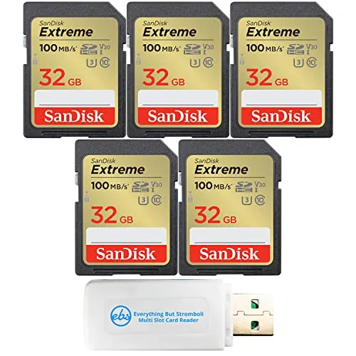 SanDisk Extreme 32GB SDカード (5パック) メモリーカード デジタルカメラ/コンピューター/トレイルカメラ用 (SDSDXVT-032G-GNCIN) Everything But Stromboli 3.0 Micro & SDカ