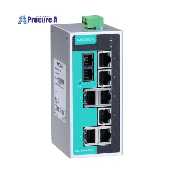 MOXA 8ポート(RJ45×7、マルチモードSCコネクタ×1) アンマネージド イーサネットスイッチ ■▼168-8082 EDS-208A-M-SC 1個