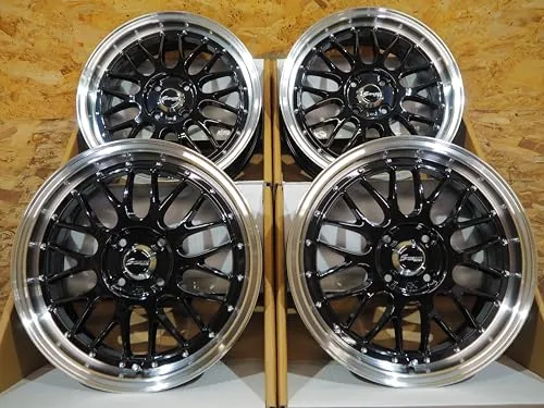 ホイール 4本セット 16インチ 6.0J +43 4H100 ブラック/リムポリッシュ 人気 メッシュ 深リム ピアスボルト ドレスアップ コンパクトカー 軽四 カスタム