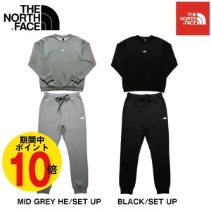 【P10倍!!要エントリー】The North Face (ザ・ノースフェイス) セットアップ スウエットシャツ スウエットパンツ ロゴ刺繍 プルオーバー (Logo Pullover Crew) 男女兼用 メンズ（BLACK） (MEDIUM GREY HEATHER)