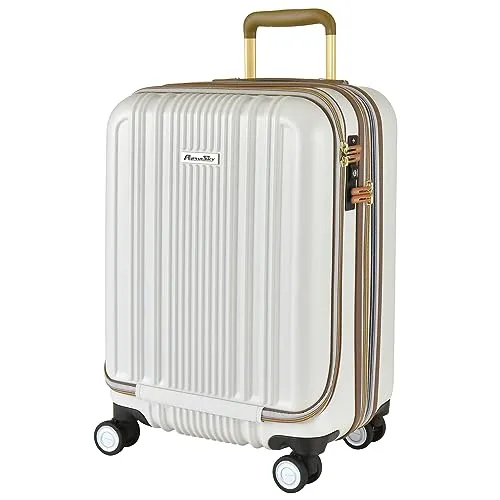 [プラスワン] ［ALPHA SKY］ スーツケース キャリーケース(S+/Mサイズ）S+サイズ 40～45L 49cm 機内持込 フロントオープン ストッパー HINOMOTO 静音キャスター 拡張機能 999-49SPEX(matte IVORY)