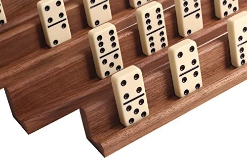 Easy-View Domino Racks for maximum visibility and ease in organising your hand. Solid American Black Walnut