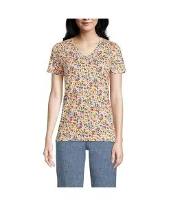ランズエンド レディース トップス Tシャツ Vネック シャツ コットン Lands' End Women's Relaxed Supima Cotton V-Neck T-Shirt Sweet mango multi floral マルチカラー