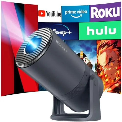 WISHOLY プロジェクター 家庭用【Android TV搭載・270°回転】 プロジェクター 小型 27000LM 1080P WiFi6 ぷろじぇくたー 天井投影 Wi-Fi 自動台形補正 Bluetooth5.4 内蔵HiFiスピーカー 50％ズー