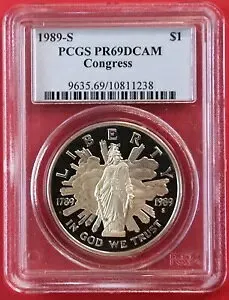 1989 S 議会記念銀貨、PCGS PR69-無料発送