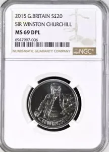 2015年 20ポンド銀貨 サー・ウィンストン・チャーチル NGC MS69 DPL 記念コイン イギリス