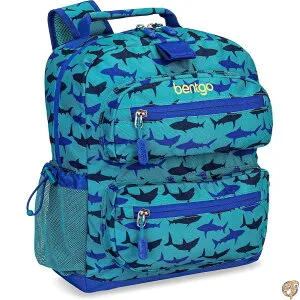 【5日最大1500円クーポン】Bentgo Kids Backpack - Lightweight 14 in Unique Prints for School, Travel, & Daycare Roomy Interior, Durable Water-Resistant Fabric, Loop Lunch Bag (Shark)