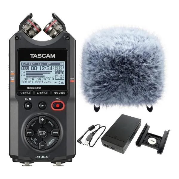TASCAM DR-40XP+WS-86+BP-6AA 可動式マイク XLR/TRS入力搭載 32ビットフロート録音対応 4ch ポータブルレコーダー /ウインドスクリーン+バッテリーパック付