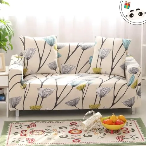 花柄のストレッチソファカバー、伸縮性スパンデックス保護、1、2、3、4人乗り用アームレストカバー、ナチュラル花柄、お手入れ簡単、家の装飾に最適。(Lowenzahn,2 Sitzer)