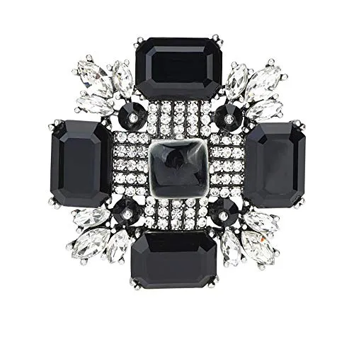 ViVDuo ヴィンテージクリスタルクロスフラワーブローチピン、女性用大きなステートメントジュエリー、クラシックスタイルの衣類ハットバッグアクセサリージュエリー, 2.1 Inches, 金属 真鍮 ガラス, 宝石なし