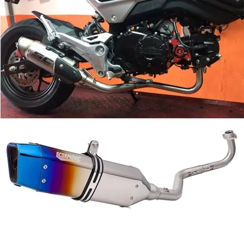 Eiksouvi ホンダ グロム GROM/MSX125/Monkey125 スリップオン マフラー 全年適用 | JC61/JC75/JC92 対応 ステンレス フルエキゾースト 50.8mm 汎用サイレンサー適合 (C)