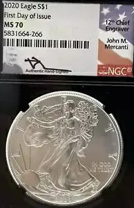 2020 P $1 シルバー イーグル NGC MS70 初日号 ~ メルカンティ署名ラベル #1438
