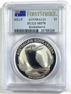 2012年 オーストラリア クッカバラ 1オンス シルバー - PCGS MS70 ファーストストライク *** 良好 ***