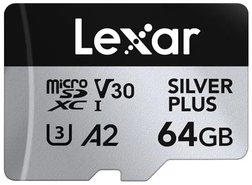 Lexar Silver Plus 64GB Micro SDカード 最大205MB/s MicroSDXC UHS-Iフラッシュメモリーカード アダプター付き C10 U3 A2 V30対応 フルHD 4K UHD 高速TFカード ドローン アクションカ