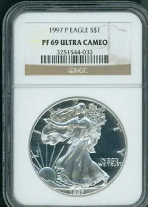 1997-P アメリカン シルバー イーグル ASE S$1 NGC PF69 PR69 プルーフ ウルトラ カメオ UCAM !