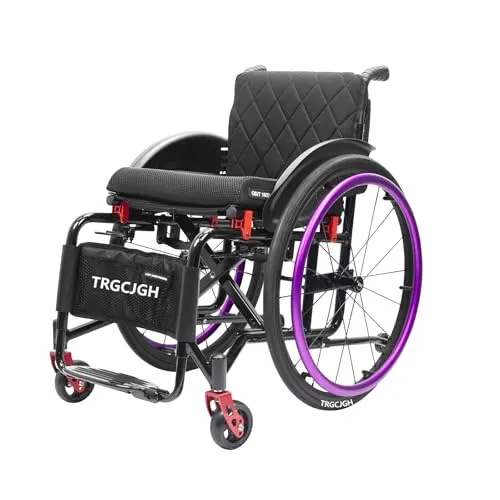 TRGCJGH スポーツ車椅子 自走式 アルミ製 車いす 折りたたみ 軽量 車いす ハンドブレーキ 外出用 持ち運び易い コンパクト 手押し 軽い車椅子(15.7" Seat Width,Purple)