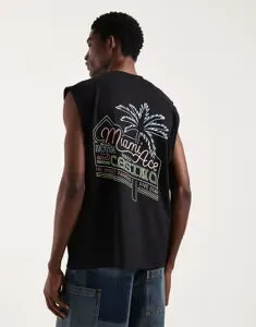 エイソス メンズ トップス ベスト グラフィック ASOS DESIGN oversized tank top with Miami back and chest graphic Black ブラック