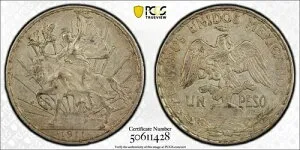 1911年 PCGS AU50 ロングレイ メキシコ シルバー 1アンペソ「独立への叫び」#52224A