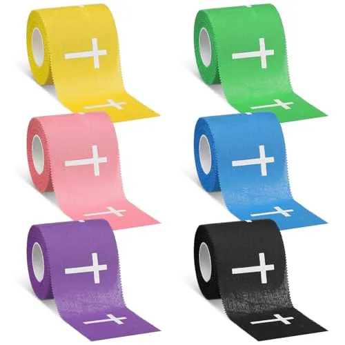Geiserailie 6個 クリスチャン アスレチック テープ カラースポーツテープ クロス付き 5.08cm x 7.0 m コットン リストテープ スポーツアスリート トレーナー テニス 体操 ボクシング アスリート 応急処置 怪我 ラップ