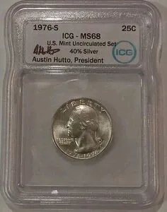 1976-S ICG MS68 米国造幣局 未流通セット 40% シルバー オースティン・ハットー サイン入り