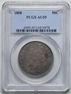 1808 50C キャップド バスト ハーフダラー AU55 PCGS 10474978 O-103 R.1