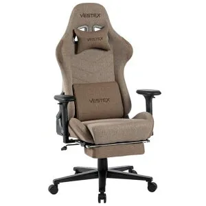 VESTEX(ベステックス)S1シリーズゲーミングチェアフットレスト付ブラウンファブリックポケットコイル入り低座面振動機能付きランバーサポート背面ポケット付3DワイドアームVES-S1FTBR
