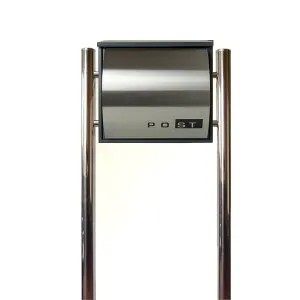 【クーポン配布中】【送料無料】郵便ポストスタンド 郵便受けおしゃれ北欧大型メールボックス スタンド型鍵付マグネット付シルバーステンレス色ポスト 大きいサイズ(silver)(black)