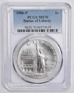 MS70 1986-P 自由の女神記念銀貨 PCGS