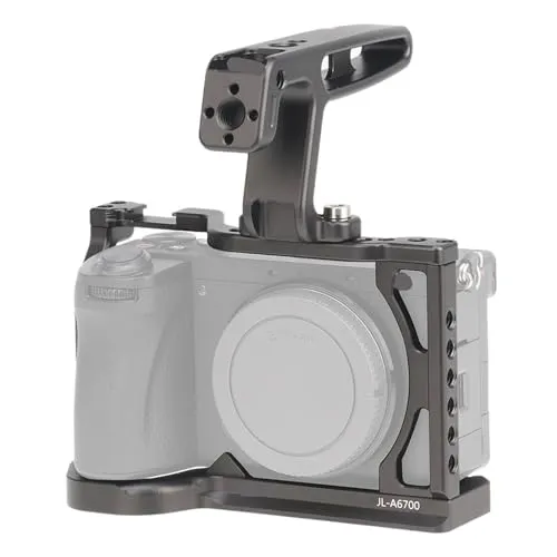 互換性がありますSony A6700 ラビットケージ用 FOTGA DSLR カメラケージ、ハンドル位置決め穴付きビデオ写真リグに対応(Quarter handle)