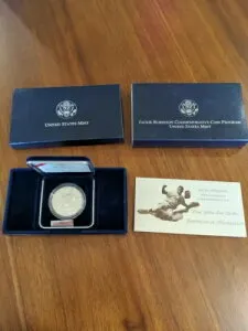 1997-S ジャッキー・ロビンソン記念プルーフ銀貨（箱・鑑定書付き）