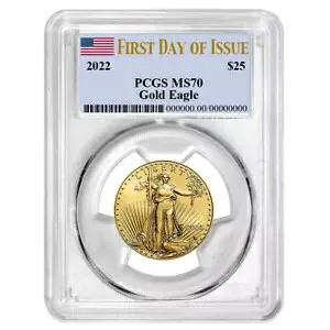 2022 $25 アメリカン ゴールド イーグル 1/2 オンス PCGS MS70 FDOI フラグ ラベル