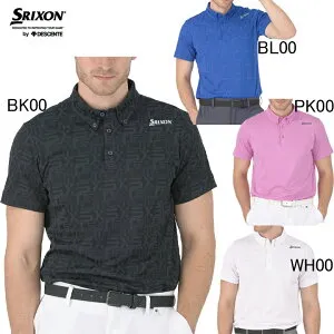 スリクソン by デサント SRIXON ロゴパターンジャガード ボタンダウン半袖ポロシャツ RGMXJA04 メンズ 総柄 ゴルフウエア