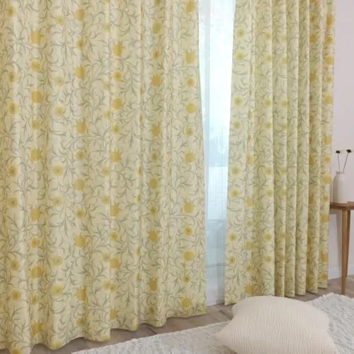 [カエイレース] ドレープ カーテン 2枚組【日本製 144サイズ】ウィリアムモリス 【 Scroll スクロール 】遮光3級(遮光率99.40%以上99.80%未満) 防炎機能 遮熱 断熱 保温 目隠し【幅100ｃｍ×丈230ｃｍ 】