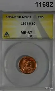 1954年 S リンカーン ウィートセント ANACS認定 MS67 レッド 派手！ #11682