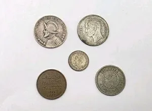 1930年代のコインロット。1935年パレスチナ、1930年オランダ、1938年トルコ、1934年パナマ、1936年ヴェン