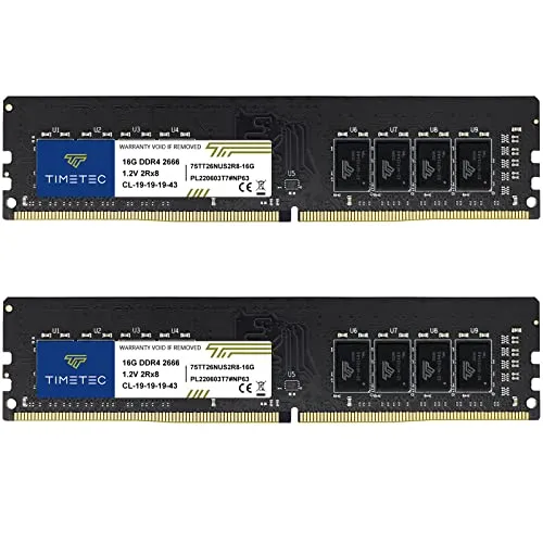 Timetec 32GB キット (2x16GB) DDR4 2666MHz (PC4-2666V) PC4-21300 UDIMM デスクトップRAM ? 288ピン 1.2V CL19 ノンECCアンバッファードDIMMメモリモジュール アップグレード