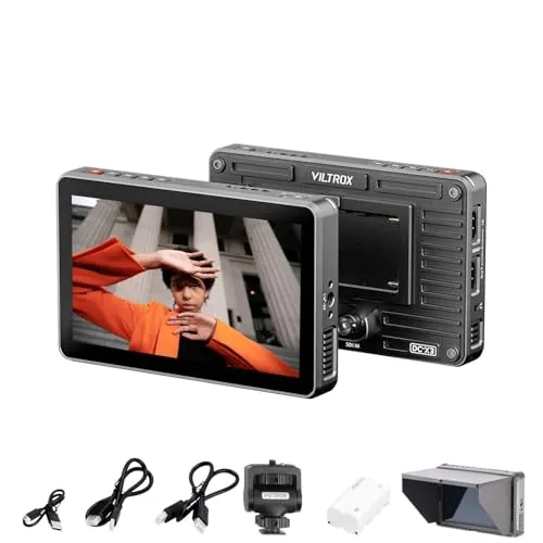 VILTROX DC-X3 6インチ 超高輝度 2000Nits タッチスクリーン カメラ フィールド モニター、4K HDMI 入力/出力、3G-SDI、3D LUT 付き FHD 1920x1080 IPS ディスプレイ、サンシェード フード、バッテリ