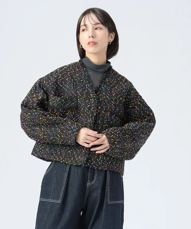 カラーネップ ツイードブルゾン ブルゾン WOMEN BLACK ONE SIZE
