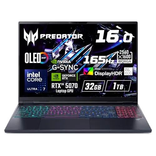 Acer Predator Helios Neo 16S AI Core Ultra 7 255HX RTX 5070 32GBメモリー 1TB SSD 16インチ WQXGA OLED 165Hz 第5世代 AeroBlade 3Dファン True Bl