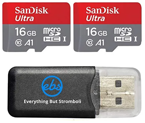 Sandisk Ultra micro SDHC Micro SD UHS-1 TF Memory Card 16GB 16G (Two Pack 16GB x2 =32GB) Class 10 w/ (1) Micro SD to Sd Adapter
