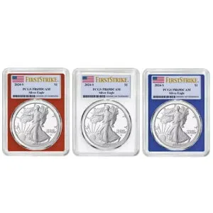 3 個セット - 2024-S $1 プルーフ アメリカン シルバー イーグル PCGS PR69DCAM FS フラッグ ラベル R...